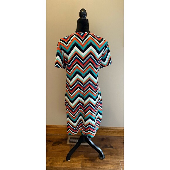 Bobbie Brooks Chevron Dress Size 1X Turquoise Orange Stretchy Flare Hemline - Picture 5 of 12